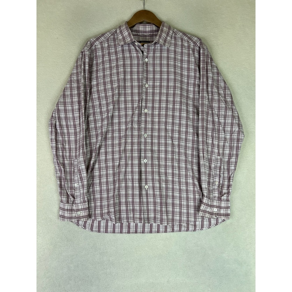 Ermenegildo Zegna Centoquaranta Twill Shirt Men's XL Purple Plaid Button Up